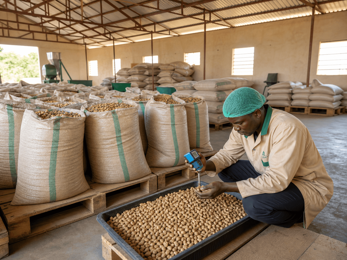 Professional peanut storage in a clean warehouse